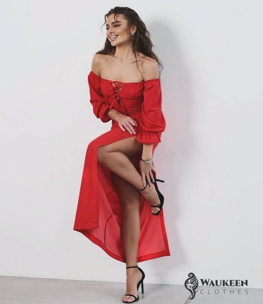 Жіноча сукня із софту міді колір червоний р.42/44 459214 459214 фото