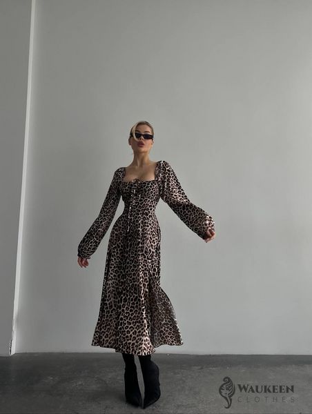Жіноча сукня із софту колір бежевий принт лео р.42/44 452673 452673 фото