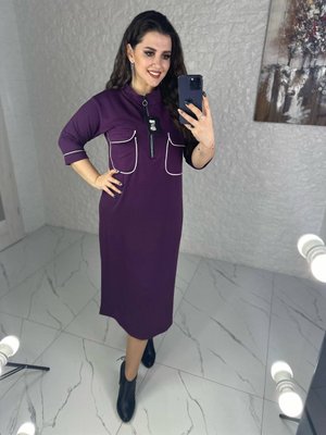 Жіноча сукня міді колір з кишенями колір баклажан р.54/56 449145 449145 фото