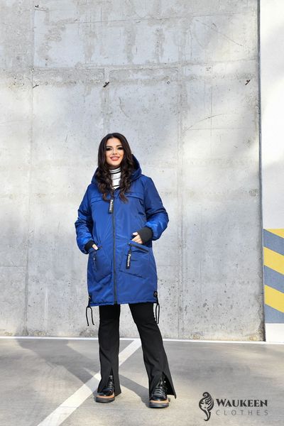Жіноча куртка-пальто із плащової тканини колір синій р.48/50 445906 445906 фото