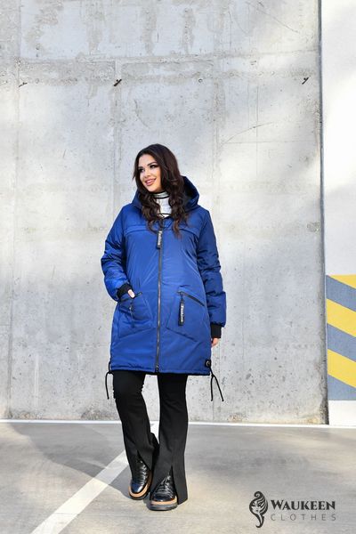 Жіноча куртка-пальто із плащової тканини колір синій р.48/50 445906 445906 фото