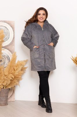Женская удлиненная меховая курточка серого цвета р.56 375602 375617 фото