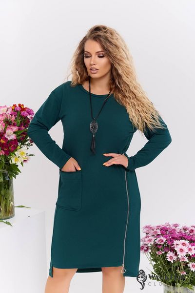 Жіноча вільна сукня із двонитки зеленого кольору 356578 382400 фото