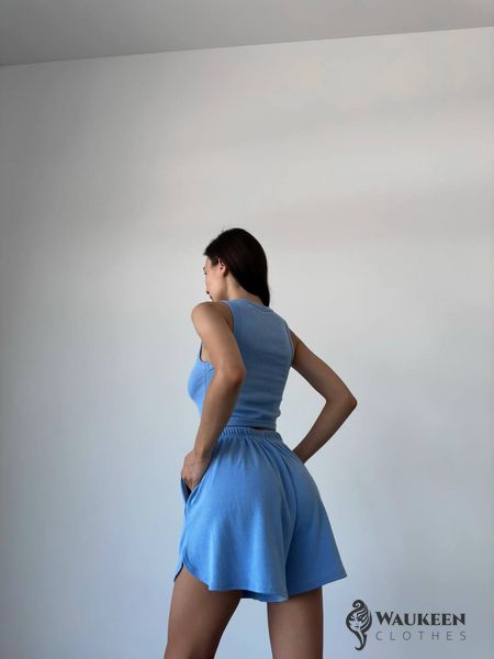 Жіночий костюм шорти та топ колір блакитний 438277 438277 фото