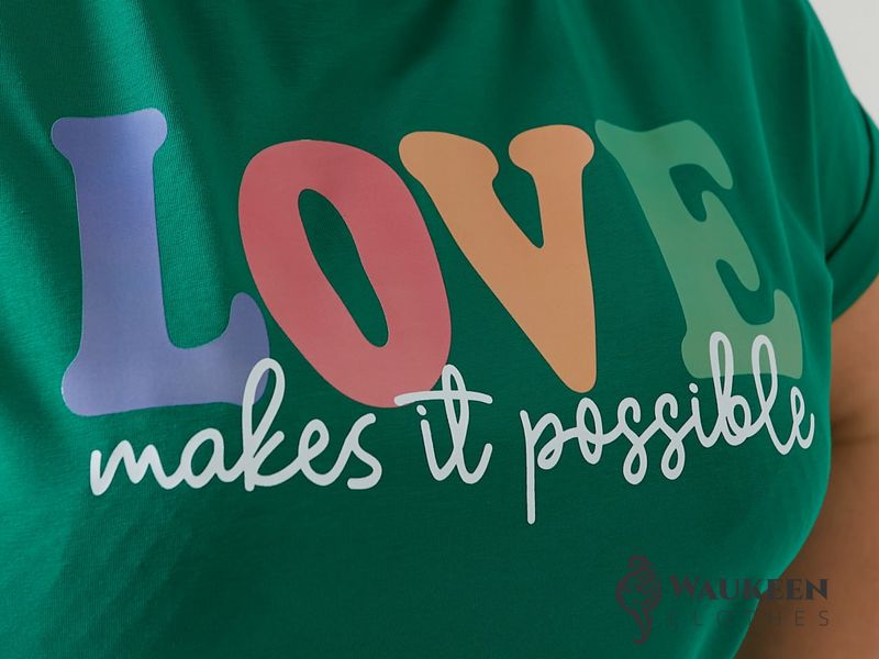 Жіноча футболка LOVE колір зелений р.42/46 432433 432433 фото