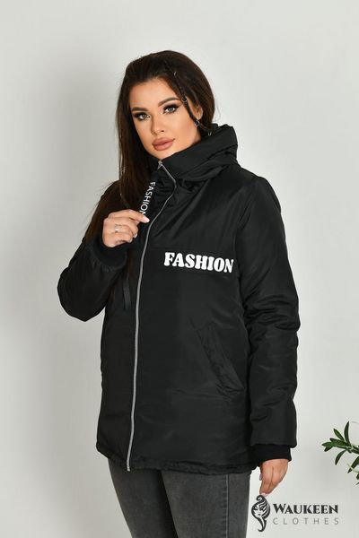 Жіноча коротка куртка колір чорний р.48/50 449630 449630 фото