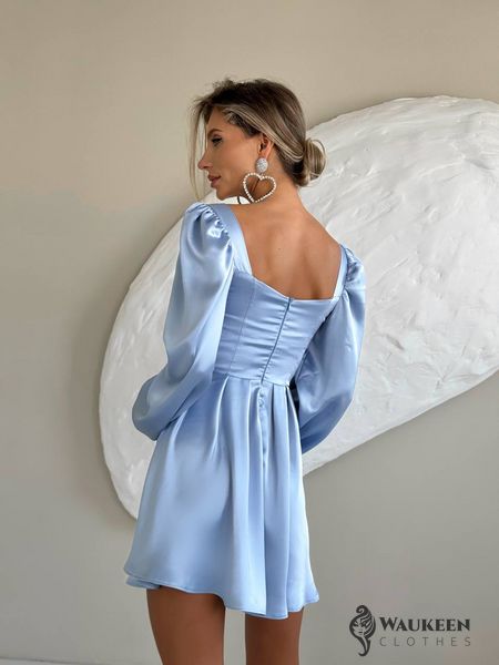 Женское платье мини из сатина цвет голубой р.44 459711 459711 фото
