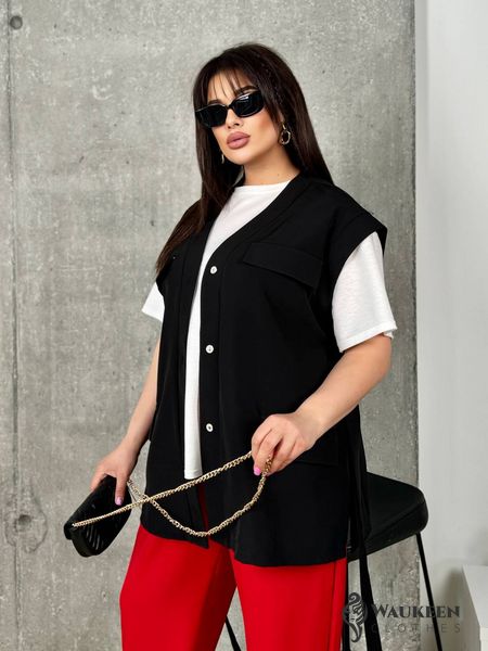Жіночий костюм двійка жилетка та блуза колір чорний р.48/50 454106 454106 фото