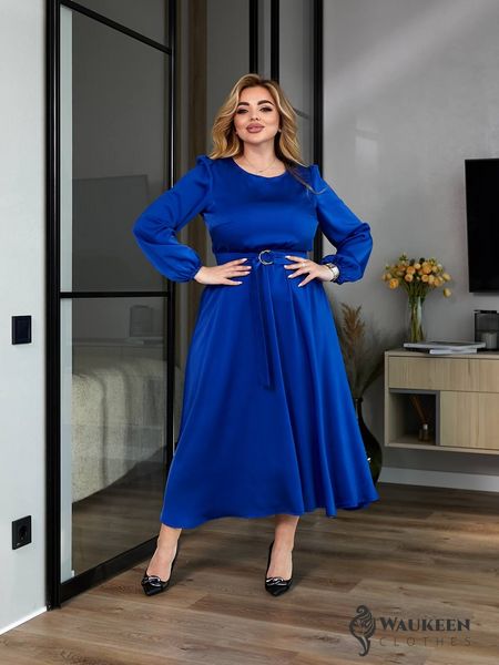 Жіноча сукня міді з шовку колір синій р.46/48 459120 459120 фото