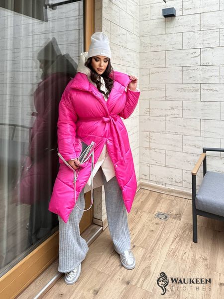 Жіноче стьобане тепле пальто рожевого кольору р.42/46 448090 448090 фото