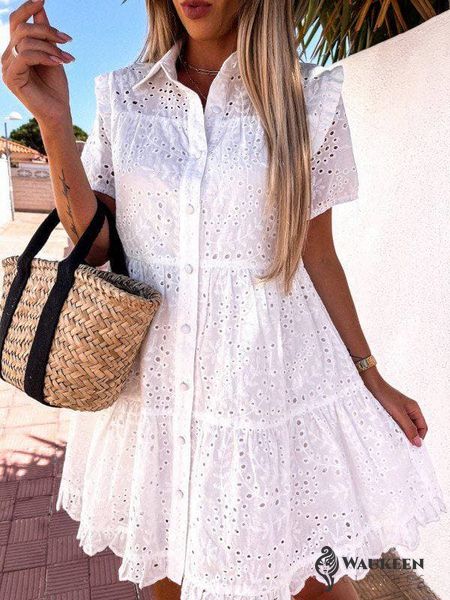 Жіноча сукня білого кольору з прошви на гудзиках розмір 46/50 305856 305856 фото