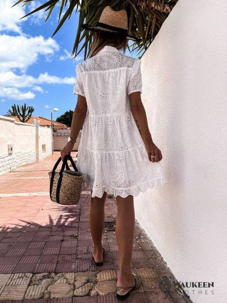 Женское платье белого цвета из прошвы на пуговицах размер 46/50 305856 305856 фото