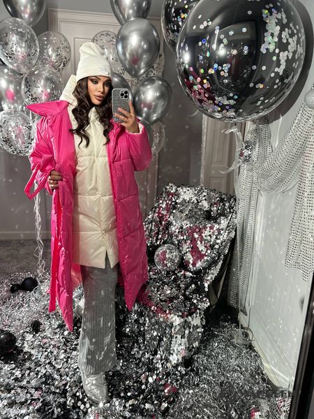 Женское стеганое теплое пальто розового цвета р.42/46 448090 448090 фото