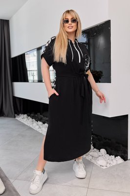 Женское платье с поясом цвет черный леопард р.50/52 453803 453803 фото