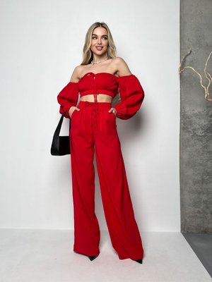 Жіночий костюм топ і штани колір червоний р.L 435080 435080 фото