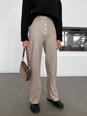 Жіночі штани з еко-шкіри колір кавовий р.44 443405 443405 фото
