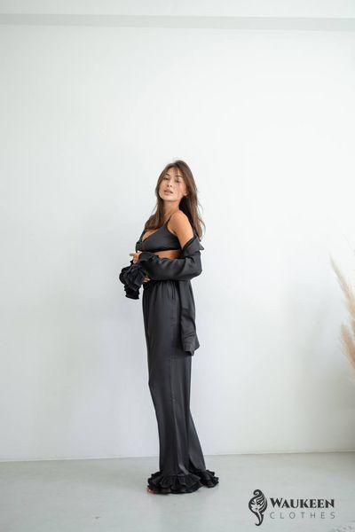 Жіночий піжамний костюм трійка колір чорний р.L/Xl 442582 442582 фото