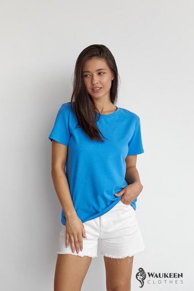 Жіноча базова футболка колір блакитний р.2XL 449911 449911 фото