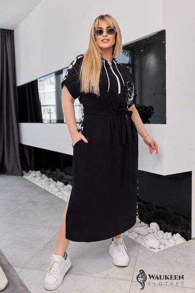 Жіноча сукня з поясом колір чорний леопард р.50/52 453803 453803 фото