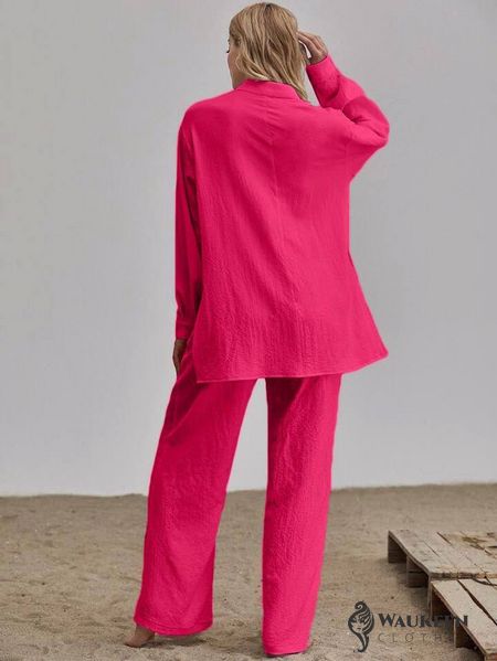 Жіночий лляний костюм двійка колір малина р.52/54 459256 459256 фото