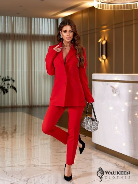 Жіночий брючний костюм колір червоний на підкладці р.2XL 439992 439992 фото