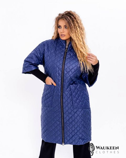 Женская куртка-пальто из плащевки синего цвета р.48 358120 358120 фото