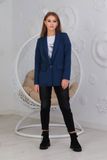 Женский классический пиджак с отложным воротником из крепкостюмки синего цвета р.46 357962 357962 фото
