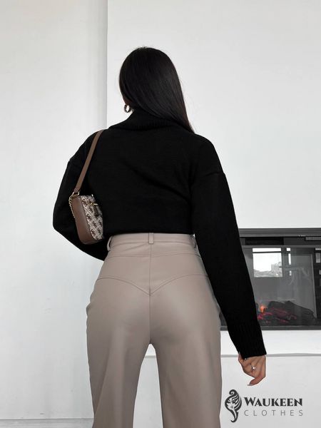 Жіночі штани з еко-шкіри колір кавовий р.46 443406 443406 фото