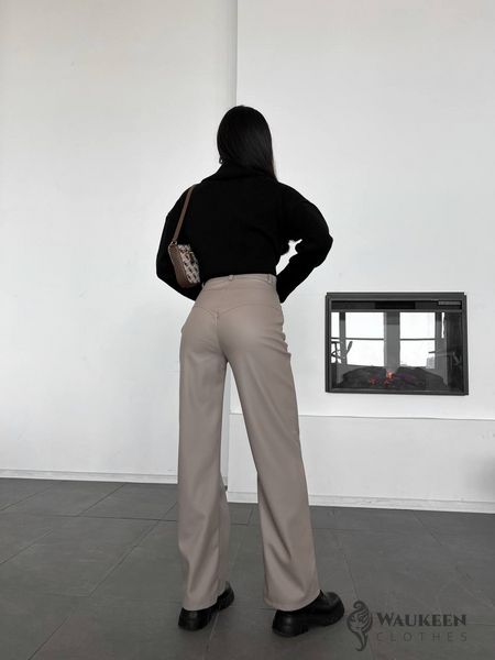 Женские брюки из эко-кожи цвет кофейный р.46 443406 443406 фото