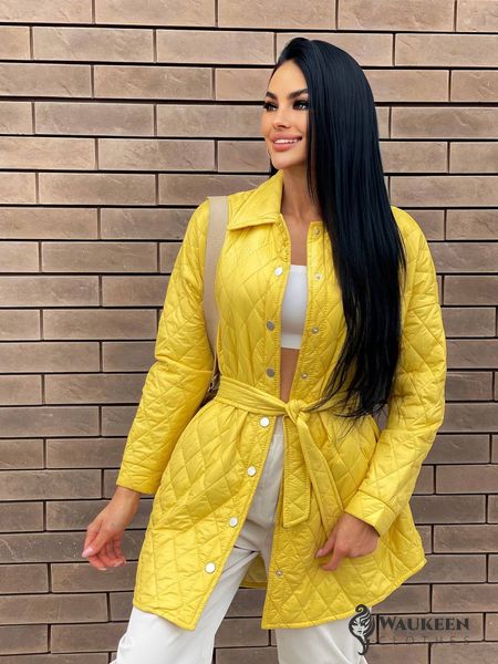 Жіноче пальто-сорочка з плащової тканини жовтого кольору р.50/52 383597 383597 фото